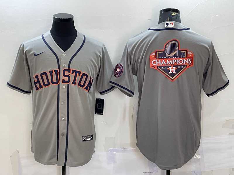 Men's Houston Astros Grey Champions Big Logo With Patch Stitched MLB Cool Base Nike Jersey